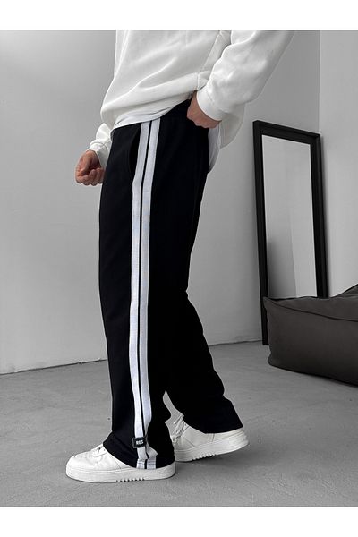 BYBASICMAN Black Thick Striped Pipe Leg Sweatpants Res-5132