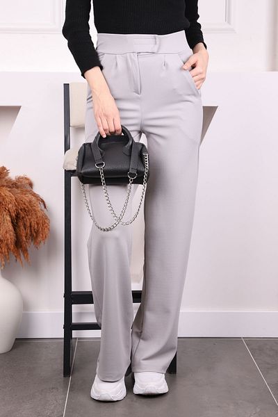 İmajButik Ανοιχτό γκρι ψηλόμεσο παντελόνι Palozzo με Velcro