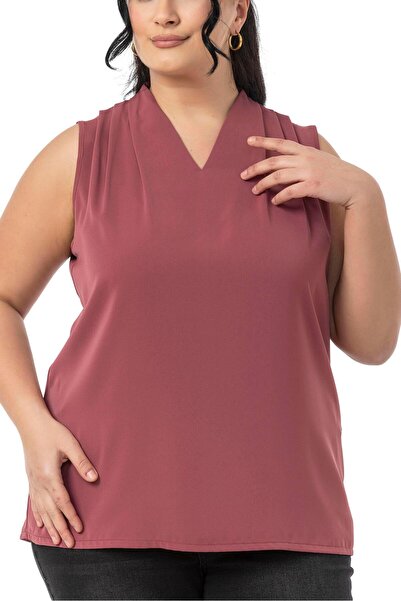 DISENTIS MODEST Αμάνικη Dusty Rose μπλούζα με λεπτομέρεια με πτυχή ώμου σε μεγάλο μέγεθος