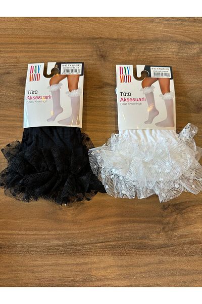 Daymod Children's Knee Socks with Tutu Accessories Black-White 2 Pcs