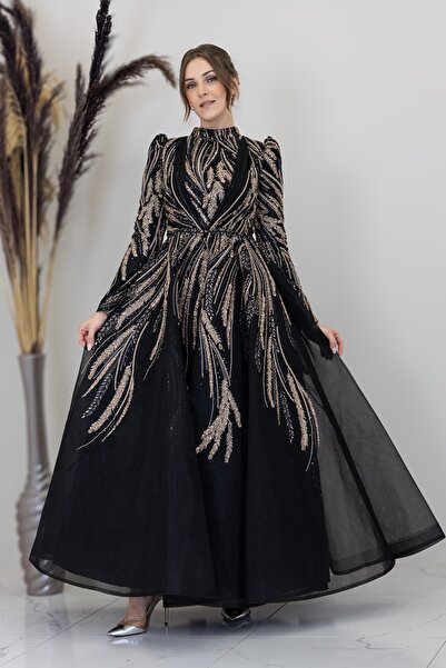 Genel Markalar Önü Drapeli Aplik İşlemeli Kübra Abiye