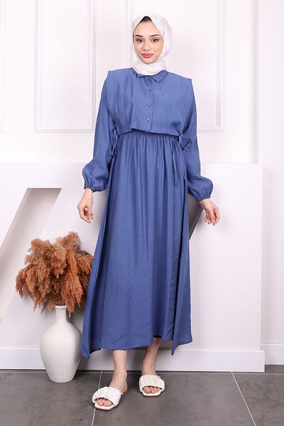 İmajButik Σετ Συνδυασμός Φόρεμα Γιλέκο Indigo