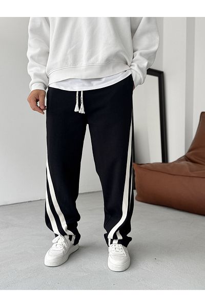 BYBASICMAN Black Oblique Stripe Pipe Leg Sweatpants Res-5142