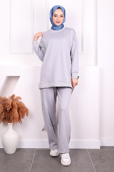 İmajButik Ουίς Σετ με Λεπτομερή Παντελόνι Χιτώνα Γκρι Πέτρα