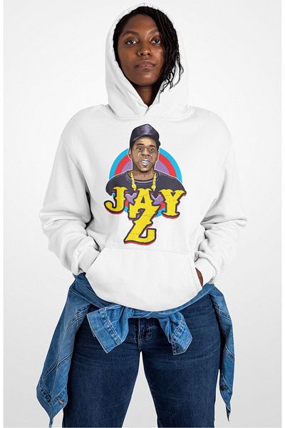 Fuddy Moda Unisex Rap Music Themed Oversize Jay Z Printed Hooded Sweatshirt