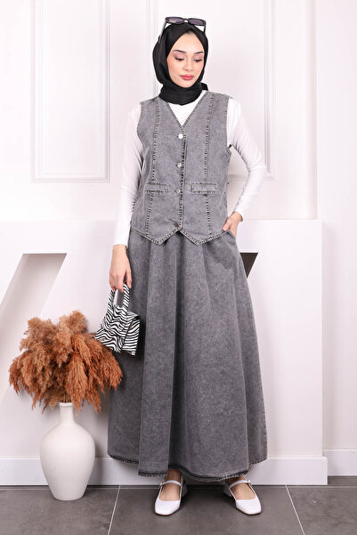 İmajButik Smoked Vest Skirt Denim Suit