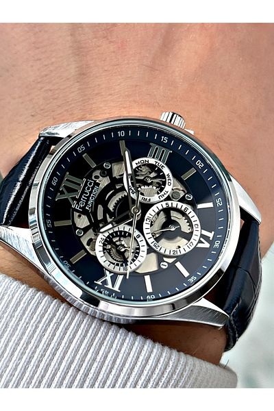 Ferrucci Functions Active Navy Color 3 Atm Waterproof Leather Cord Men's Wrist Watch