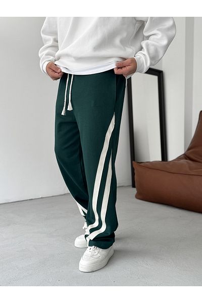 BYBASICMAN Dark Green Oblique Stripe Pipe Leg Sweatpants Res-5142