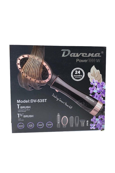 Davena مجفف شعر للتصفيف بقوة 1000 واط و5 قطع ملحقة - وردي