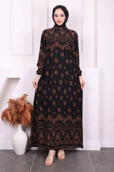 İmajButik Φούστα με καφέ σχέδιο με στρώσεις Viscon φόρεμα