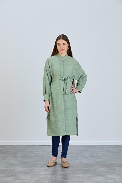 Işşıl IŞŞIL 8342-Köpük Kumaş Kuşak Bağlamalı Hamile Giy-Çık Tunik