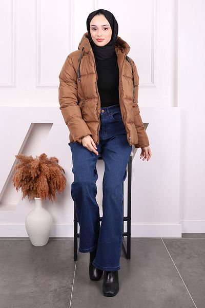 İmajButik Καφέ παλτό με κουκούλα με τσέπες