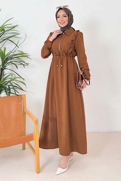 Bestenur Φόρεμα Ansel Ruffle 1368 - Καφέ