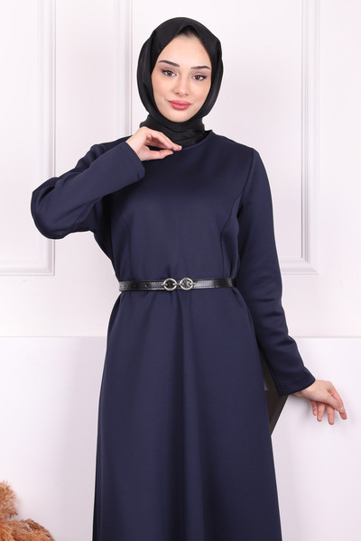 İmajButik Φόρεμα κατάδυσης με μπλε ναυτικό με ζώνη μέσης