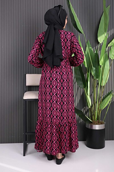 İmajButik Φούξια μοτίβο φούστα με στρώσεις Viscon φόρεμα