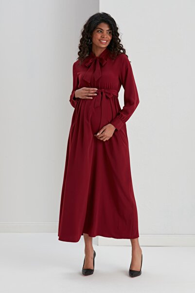 Işşıl Rochie maxi de maternitate din crepon cu dantelă M042