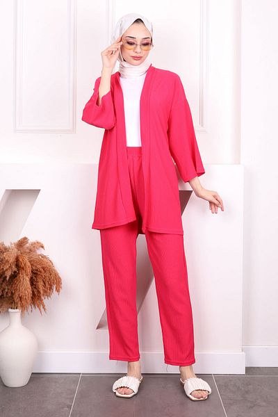 İmajButik Σετ παντελόνι φούξια τυλιγμένο κιμονό