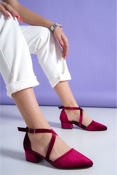 Hayalimdeki Ayakkabı Burgundy Velvet Letha Heeled Women's Shoes