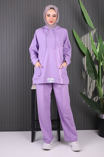 İmajButik Lilac Two Thread Hijab Suit with Label on the Front