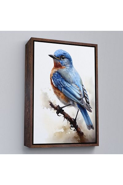 Harita Sepeti Abstract Blue Bird Painting with White Frame