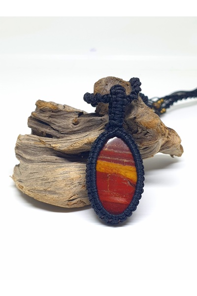 mama india alaçatı Jasper Natural Stone Handmade Macrame Ethnic Necklace No 17