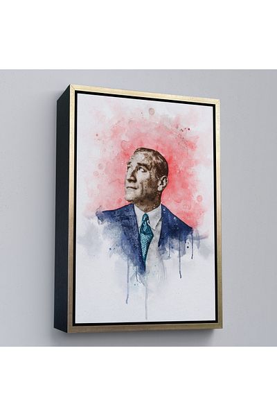 Harita Sepeti Καφέ Πλαίσιο Μουστάφα Κεμάλ Ατατούρκ Ακουαρέλα Προσωπικό Διακοσμητικό Πίνακα Ζωγραφικής σε καμβά