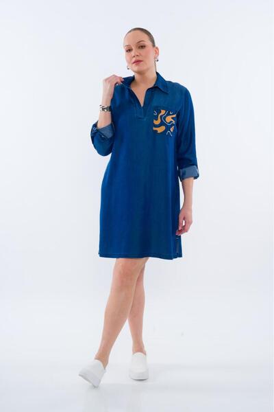 SEDNA Джинсова туніка великого розміру з вишивкою на рукавах