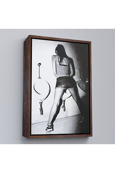 Harita Sepeti Woman Peeing on a Urinal with a White Frame Wall Painting
