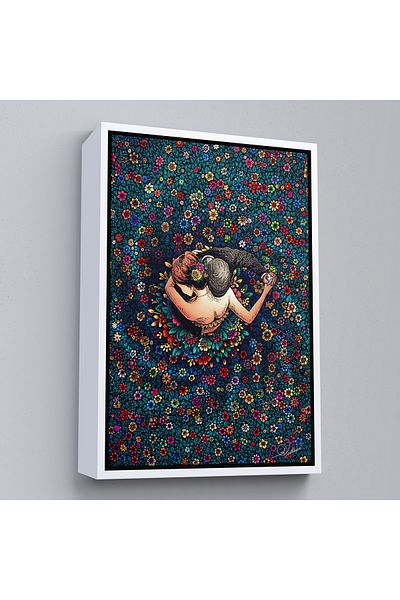 Harita Sepeti Valentines Dancing in White Framed Colorful Flowers Wall Painting
