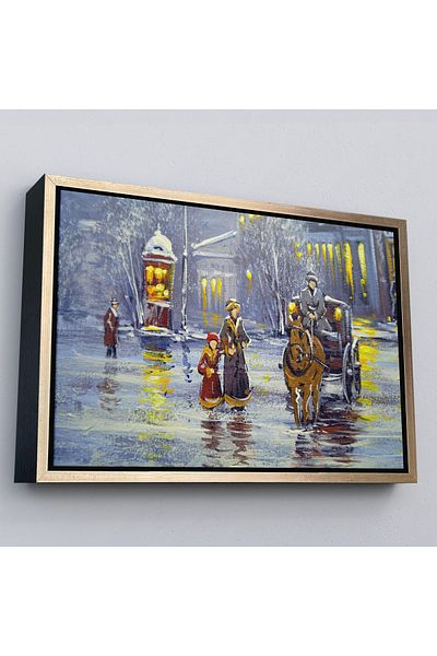 Harita Sepeti Vedere în ulei de oraș vechi și cărucior de cal cu cadru auriu Pictură decorativă pe pânză