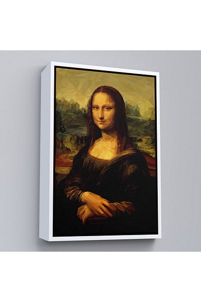 Harita Sepeti Mona Lisa Leonardo Da Vinci Painting with White Frame Decorative Canvas Wall Painting
