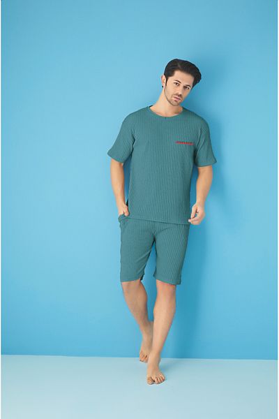 Ayans Pijama Κοτλέ Oversize Ανδρικό Σετ Κάπρι