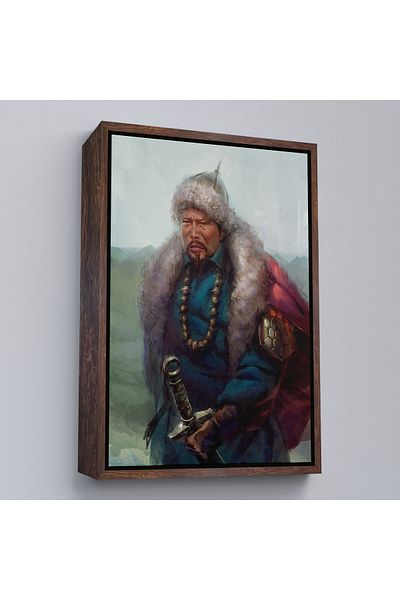 Harita Sepeti Comandantul armelor mongole Cengiz Han în cadru alb Pictură în ulei Pictură decorativă pe pânză