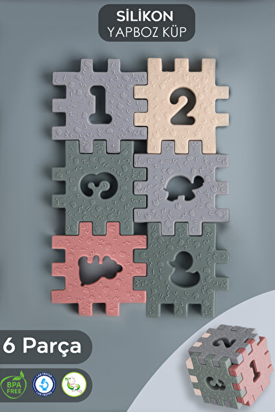 Baby Silicone Cube Toy - 6 Pcs Animal Digit Detailed Kids Educational Toy Colorful