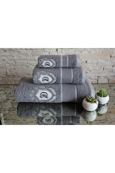 Dantela Код-9941 Сірий вишитий бавовняний 3-компонентний набір рушників для в...