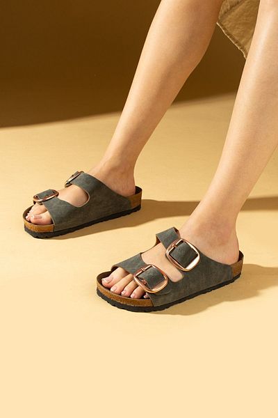 Pembe Potin Παντόφλες ορθοπεδικής σόλας Unisex Χακί Καθημερινές άνετες παντόφλες με διπλή πόρπη