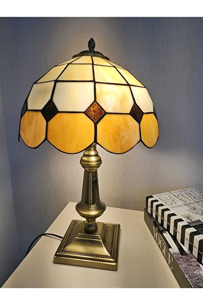 Genel Markalar El Yapımı Eskitme Vitray Retro Barok Abajur Masa Lambası Oturma Yatak Odası Kahve Beyaz