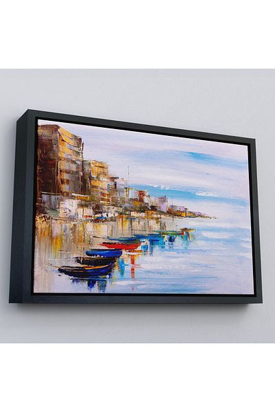 Harita Sepeti Barci colorate pe plajă cu cadru de aur Pictură decorativă pe pânză