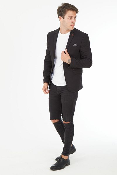 SPOSO Men's Light Black Slim Fit Blazer Jacket
