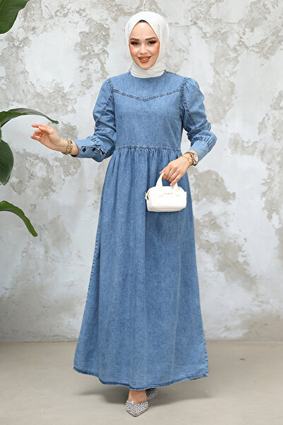 Neva Style Blue Robe Hijab Denim Dress 19142m