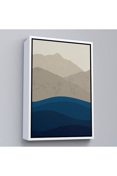 Harita Sepeti Blue Gray Modern Mountains Painting with White Frame