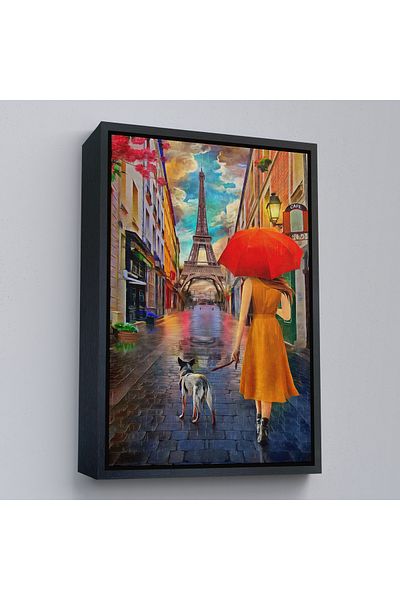 Harita Sepeti Omul care merge la Turnul Eiffel într-un cadru de aur Femeie Pictură în ulei Aspect Decorativ Pictură murală pe pânză