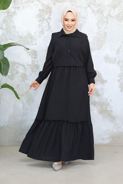 Neva Style   فستان حجاب أصفر مفصل 30023S