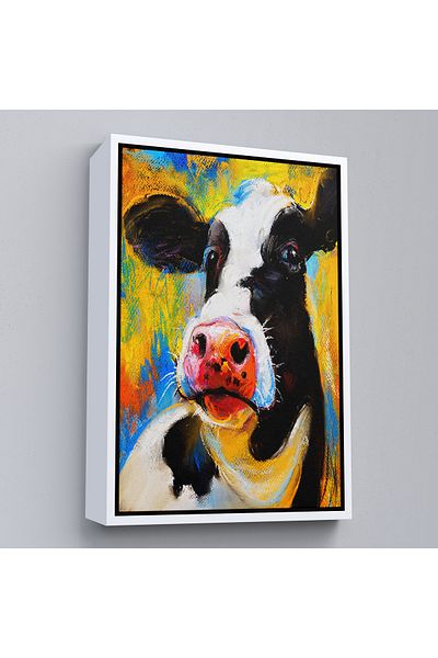 Harita Sepeti Artă modernă Portret de vacă cu cadru alb Pictură decorativă pe pânză