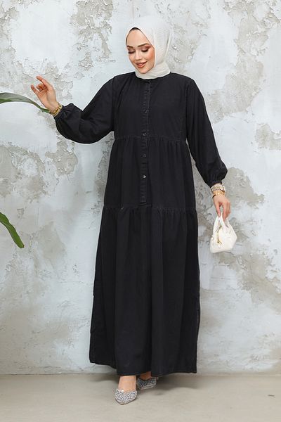 Neva Style فستان من الدنيم الحجاب أنثراسايت بأزرار 19143ANT