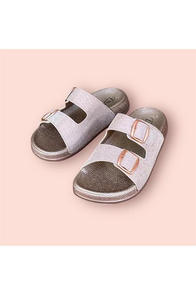Pienn Pieenn Women's Silvery Double Buckle Orthopedic Comfort Sole Slippers