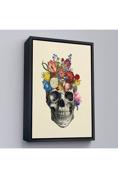 Harita Sepeti Craniu floral cu cadru negru Madame Memento Canvas Print, Skull Day of the Dead Canvas Print