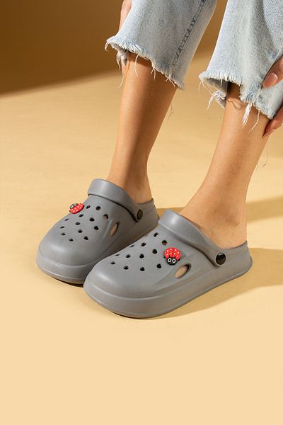 Pembe Potin Gray Women's Sandals - Comfortable Decorated Slippers for Sea, Beach, Chef, Doctor, Nurse, Hospital, Teacher