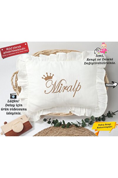 gros shop %100 Pamuk Müslin Kumaş Fırfırlı Takı Yastığı Kılıfı 35*45 (Kişiye ...