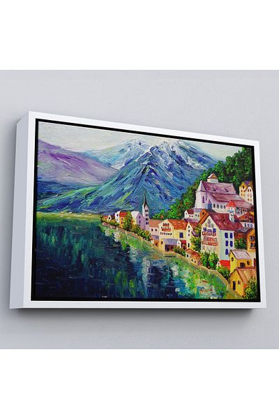 Harita Sepeti Λευκό πλαίσιο Αυστρία Hallstatt Ελαιογραφία Εμφάνιση Διακοσμητικός πίνακας τοίχου σε καμβά